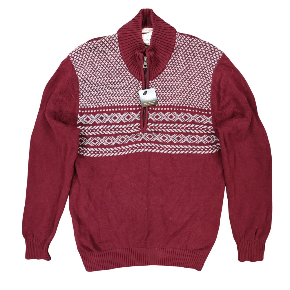 Weatherproof Vintage Quarter Zip Sweater Mens Large‎ Burgundy Excellent Holiday